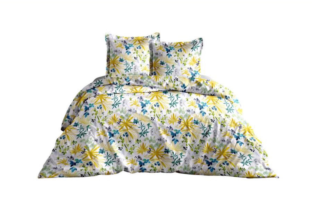 Parure de lit bleu et jaune
