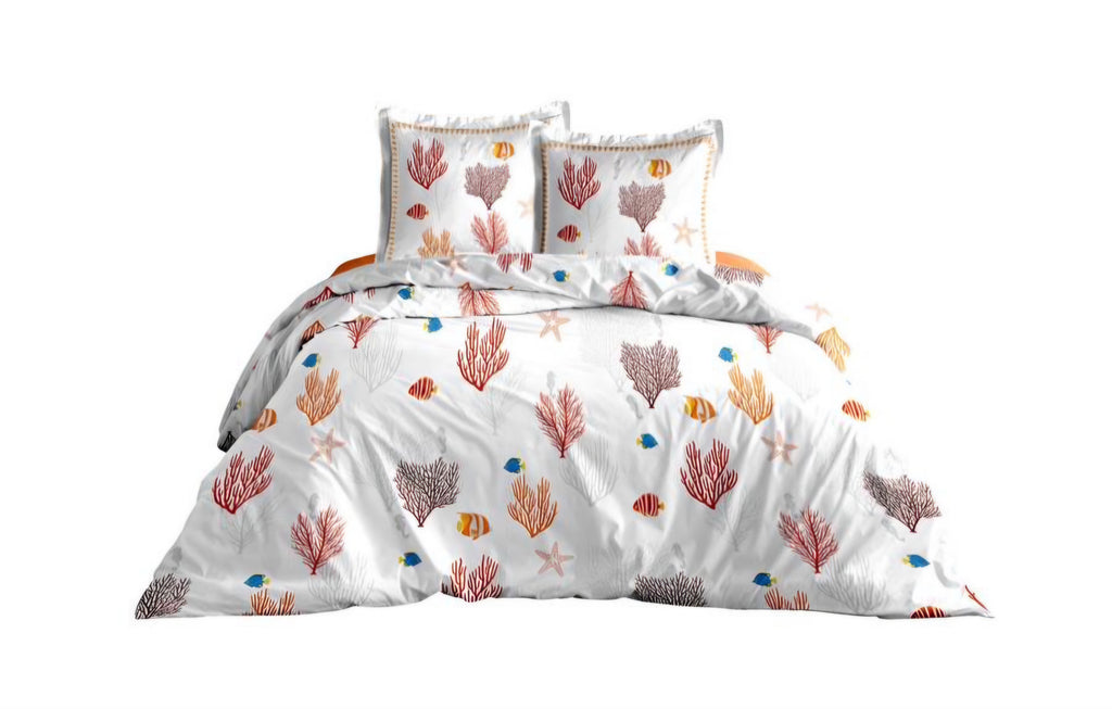 Parure de lit blanche et orange