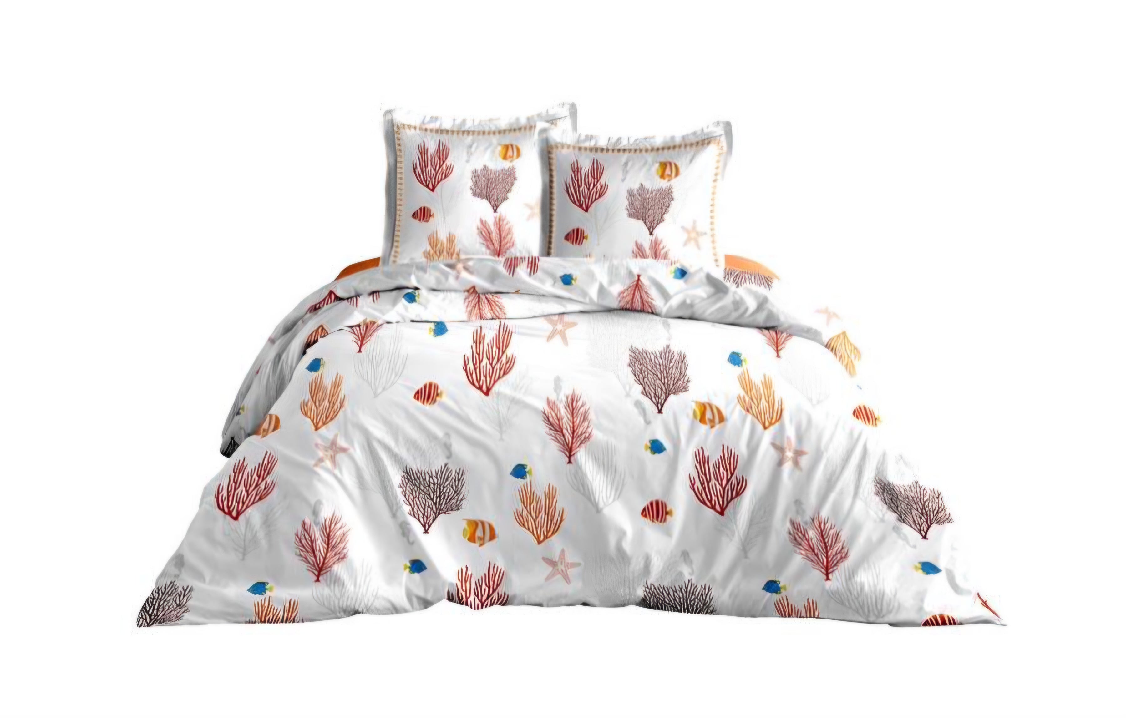 Parure de lit blanche et orange